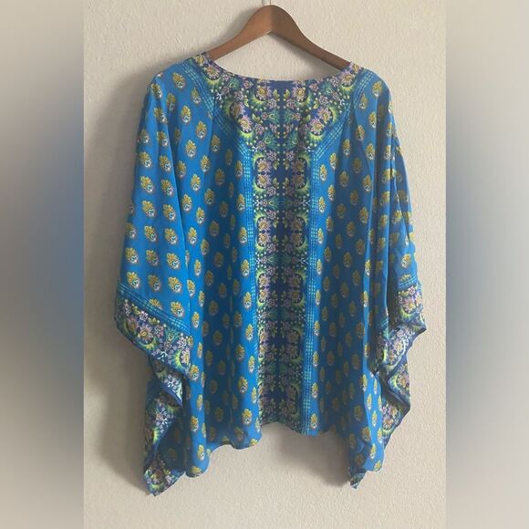 Women Belle By Kim Gravel Blue Bright V-Neck Poncho Flowy Blouse Extra Large XL - Picture 4 of 5